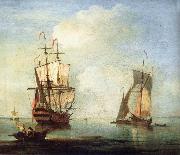 A clam scene,with two small drying sails Monamy, Peter